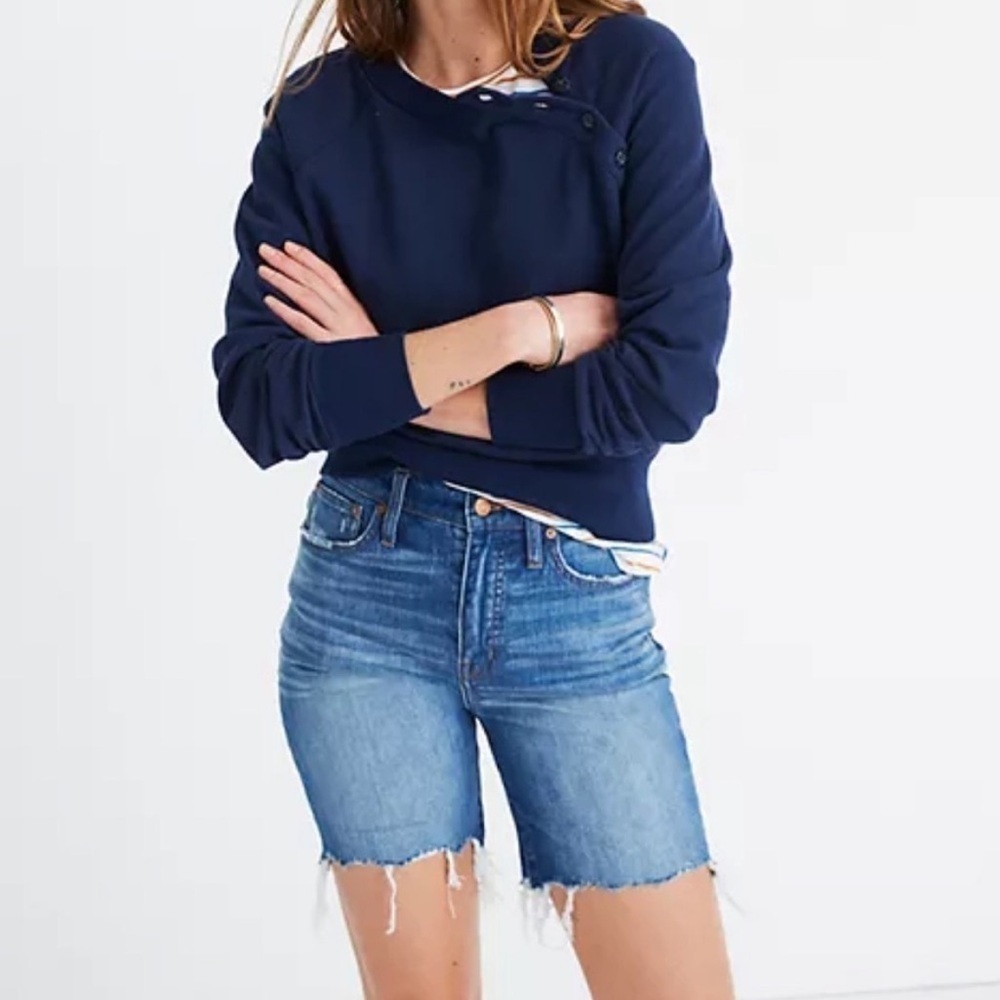 Madewell Women’s High-Rise Mid-Length Distressed Denim Shorts in Erwin Wash 26